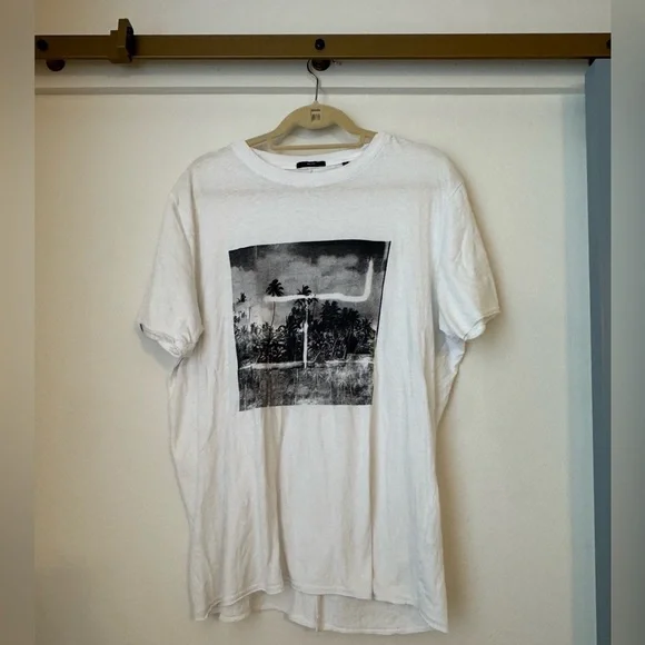 Neuw Palm Tree Art Graphic Linen-Blend T-Shirt- Medium - Picture 3 of 9